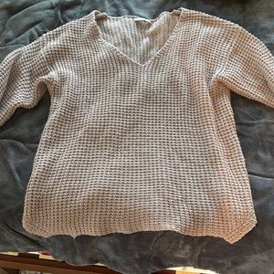 Dex V-Neck Waffle Knit Sweater - light pink